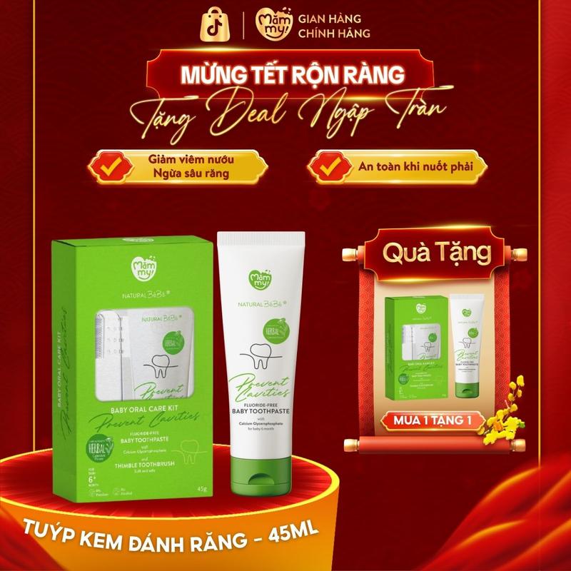 Kem Đánh Răng Thảo Dược Natural BéBé MĂMMY Bảo Vệ Răng Và Nướu An Toàn Khi Nuốt Phải Cho Bé Từ 6 Tháng Tuýp 45ml MUA 1 TẶNG 1