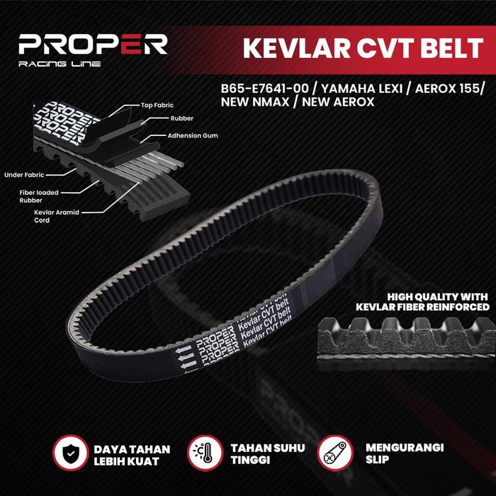 Gambar KEVLAR CVT BELT YAMAHA LEXI / AEROX 155 / NEW NMAX / NEW AEROX B65-E7641-00 PROPER RACING LINE dari Proper Racing Line Kota Administrasi Jakarta Utara Tokopedia
