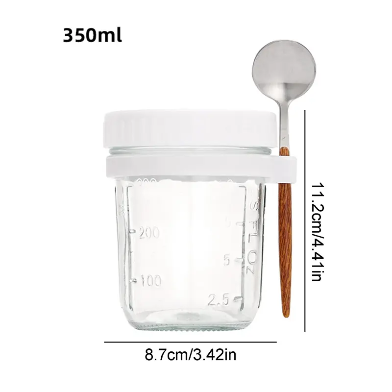 Lọ Yến Mạch Cả Ngày Có Thể Tái Sử Dụng, Dung Tích 350ml, Có Thìa, Kín Khí, Hộp Đựng Cốc Yến Mạch, Có Đánh Dấu Đo Lường 1