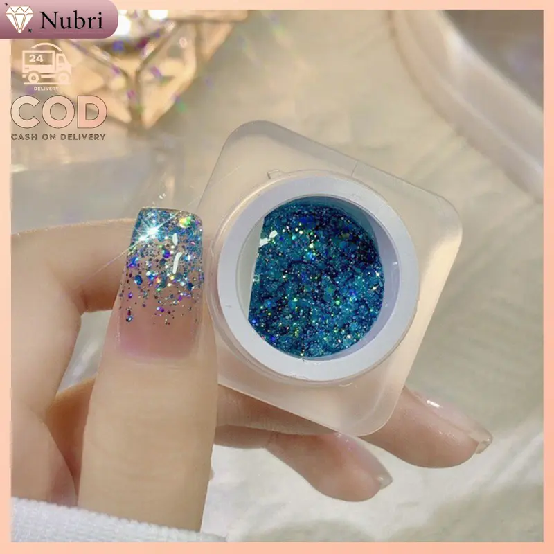Nubri COD Paket Starburst Glitter Gel Warna-Warni Glitter Besar Toples Warna-Warni 6 Warna 3 Pena Terapi Cahaya Nail Art Set Gelatin 5