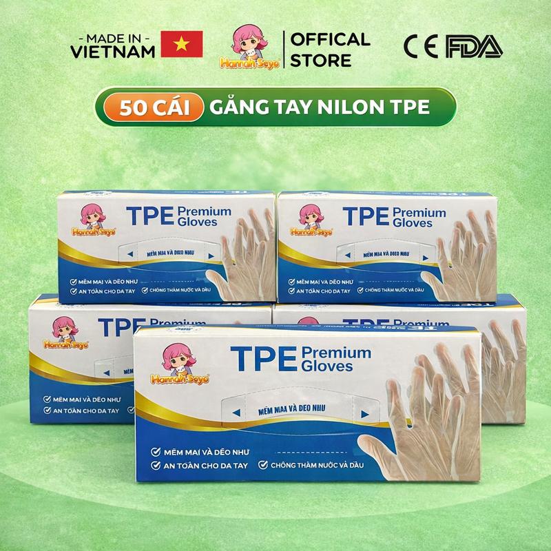 Hộp 50c Găng Tay TPE Hannah Seyo Trong Suốt Mềm Mỏng Dai Dẻo Sạch Sẽ Không Mùi…