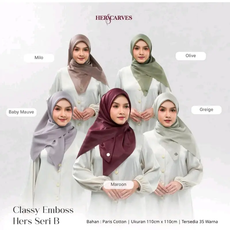 ISI 1 BOX EMBOS HERSSCARVES  MONOGRAM EMBOS BAHAN  LEMBUT GAMPANG DI ATUR HIJAB ELEGAN SUDAH PAKAI PACKING BOX PREMIUM LOGO METAL PREMIUM TIDAK KARATAN toleransi ke 115cm Kerudung Empat Square Muslim 2