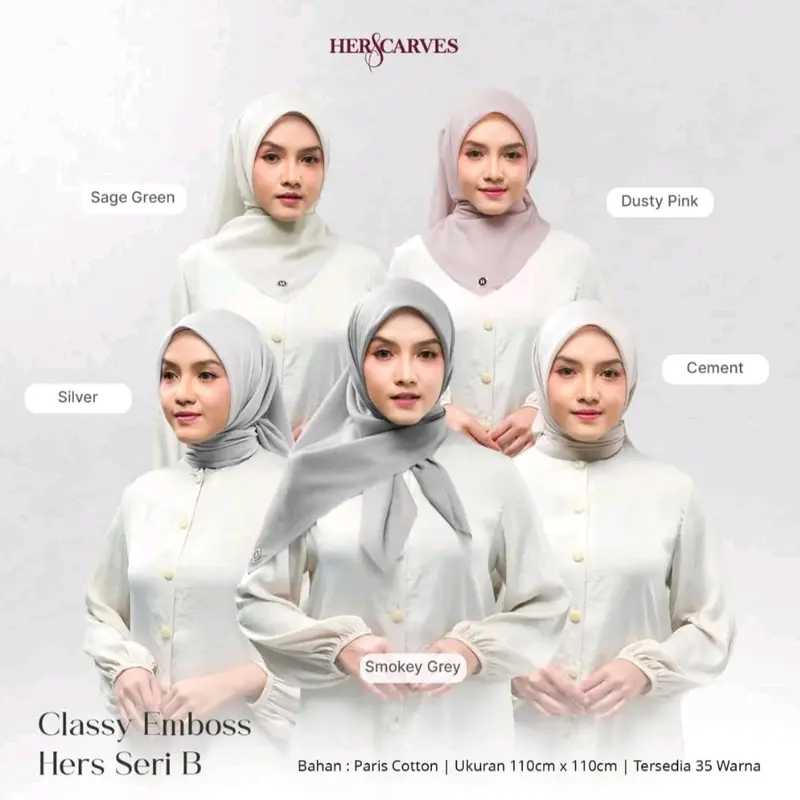 ISI 1 BOX EMBOS HERSSCARVES  MONOGRAM EMBOS BAHAN  LEMBUT GAMPANG DI ATUR HIJAB ELEGAN SUDAH PAKAI PACKING BOX PREMIUM LOGO METAL PREMIUM TIDAK KARATAN toleransi ke 115cm Kerudung Empat Square Muslim 3