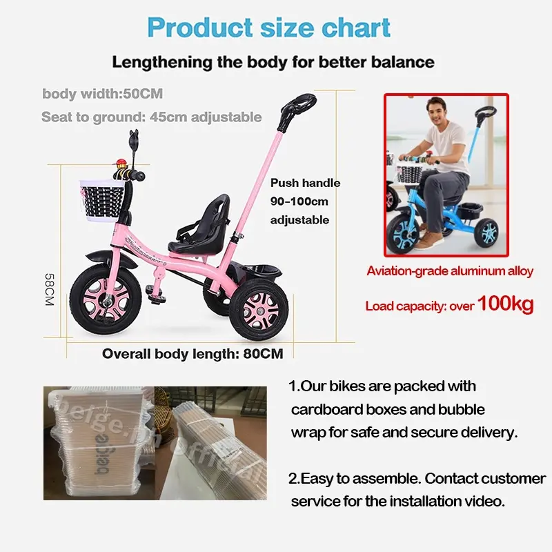 Spot goods]BEIGE 3 Wheels Stroller Bike Push Handle Front Back Basket -  Multi-Function Kids Baby Bicycle For 1-6 Years Old Boys Girls Toddler Stroller  Bike - TikTok Shop Philippines