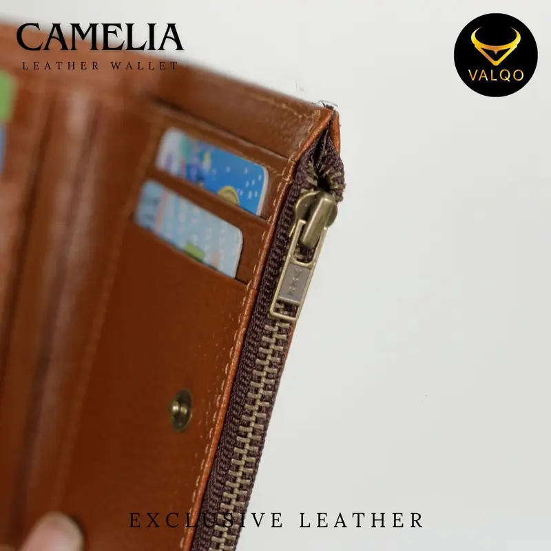 VALQO CAMELIA Dompet Kulit Sapi Wanita Dompet Kartu Resleting Dompet wanita Dompet kecil Dompet Pendek 6