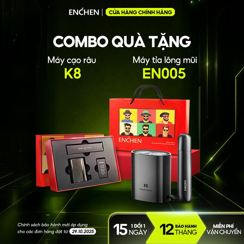 Set quà tặng Nam Giới, tặng Sinh Nhật máy cạo râu Enchen K8 & máy tỉa lông mũi EN005, hộp quà kèm túi xách, quà tặng giáng sinh quà tặng bạn trai, quà tặng chồng, quà sinh nhật