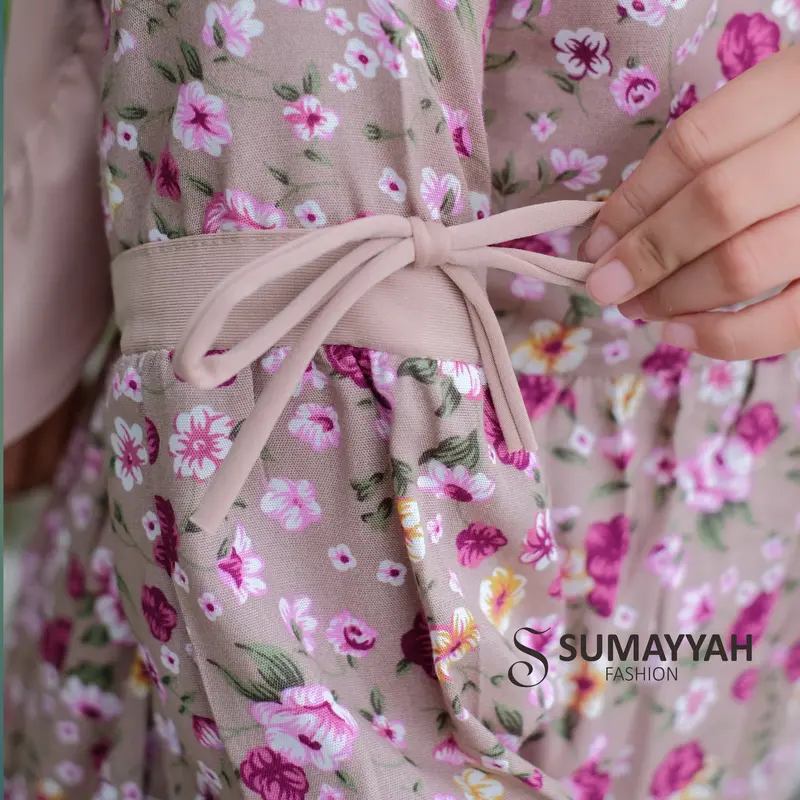 Gamis Rayon Anak Motif Bunga Set Jilbab Jersey Baju Muslim Perempuan Usia 3-10 Tahun 4