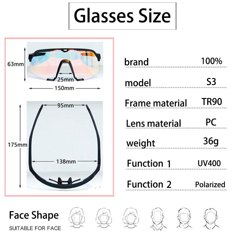 Product Introduction of 100% S3 Polarized Cycling Glasses UV400 Men Women Sports Sunglasses MTB Bike Goggles Running Shades For Fishing Driving Riding 32
