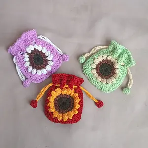 Dompet Koin Rajut Sunflower untuk Wanita - Model Serut - Kartu