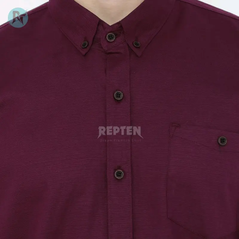 Panjang Burgundy M L XL (2XL),(3XL) (4XL) (5XL), kualitas premium bahan adem dan tebal Distro Pria Baju Kerja Variasi Kancing Katun Kerah Slim Fit Formal Hem Casual Kantor Cowok Batik Hitam 5