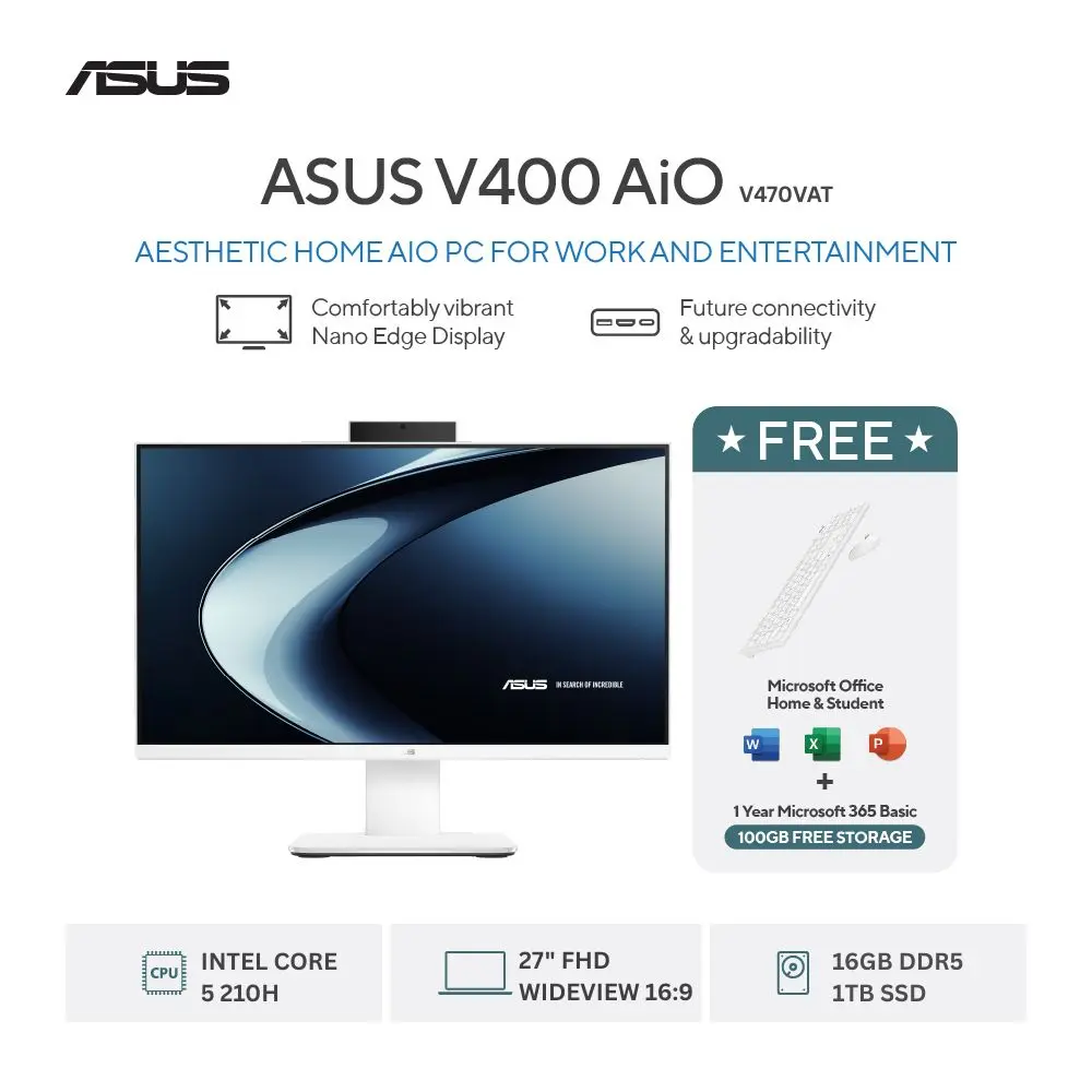 Asus V400 PC AiO V470VAT-W511WOM [Intel Core 5 210H|TouchScreen|RAM 16GB|SSD 1TB|Win11|OHS24+365|White]