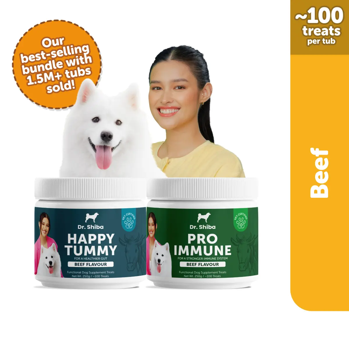 Dr Shiba Pro Immune & Happy Tummy Healthy Dog Treats | Dog Essentials | Dog Vitamins, Dog Probiotics, and More | Appetite Booster For Dogs| Boosts Immunity | Supports Digestive Health | Ensures Your Pet's Wellness