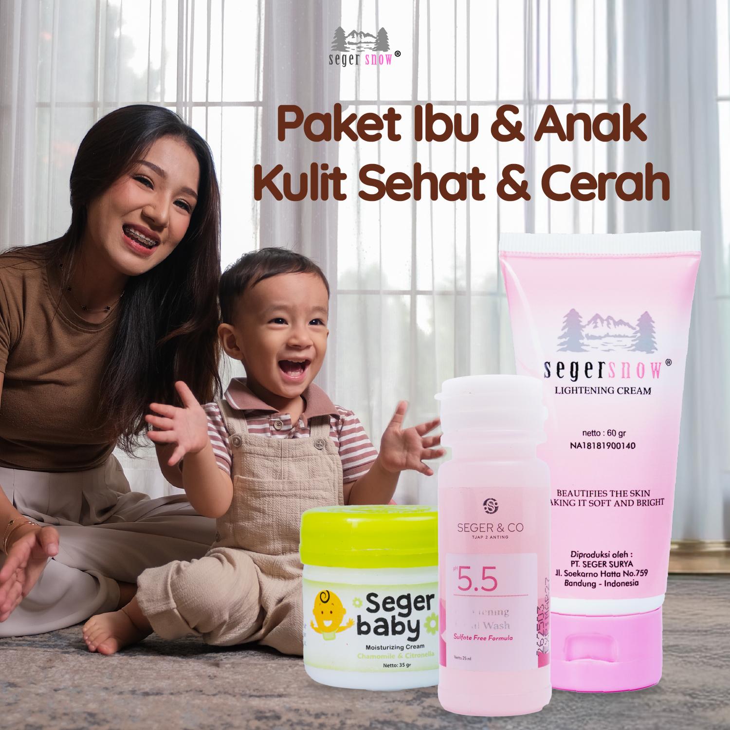Seger Baby & Seger Snow Paket Ibu & Anak | Paket Perawatan Kulit Wajah & Tubuh Sehat Cerah | Lightening Cream + Facial Wash + Seger Baby
