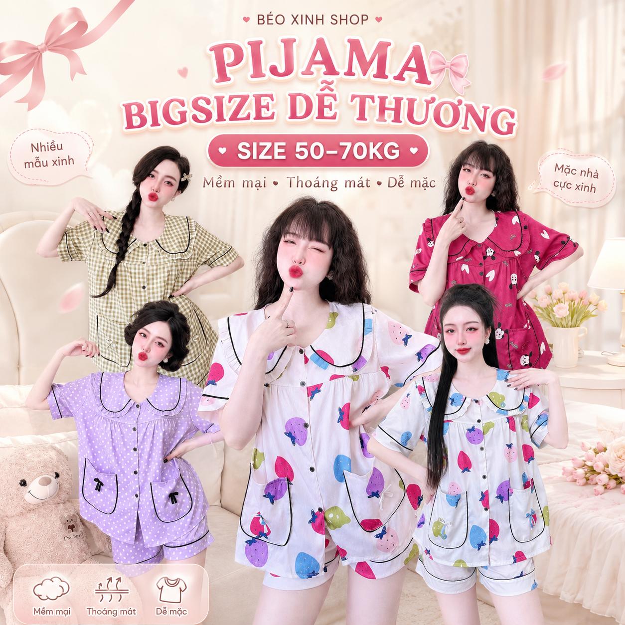 Set Đùi Pijama Nữ Bigsize 50-70kg Vải Lụa Nhật Lạnh, Đồ Bộ Mặc Nhà Quần Đùi Mềm Mát Dễ Thương Béo Xinh Shop – A.TH1S3