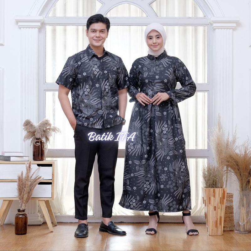 Baju Batik Couple Modern - Sarimbit Batik Kekinian -  Pasangan Gamis dan Kemeja Lengan Pendek 3