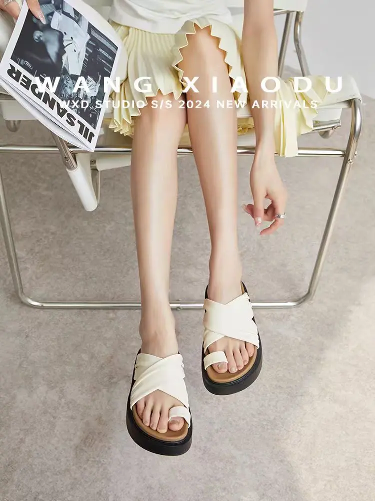 Ready from Thailand 【 2319 】 Sandals Slip On Toe Open Toe Toe Good Work Warm Tone Easy To Wear Comfortable Foot No Bite Foot