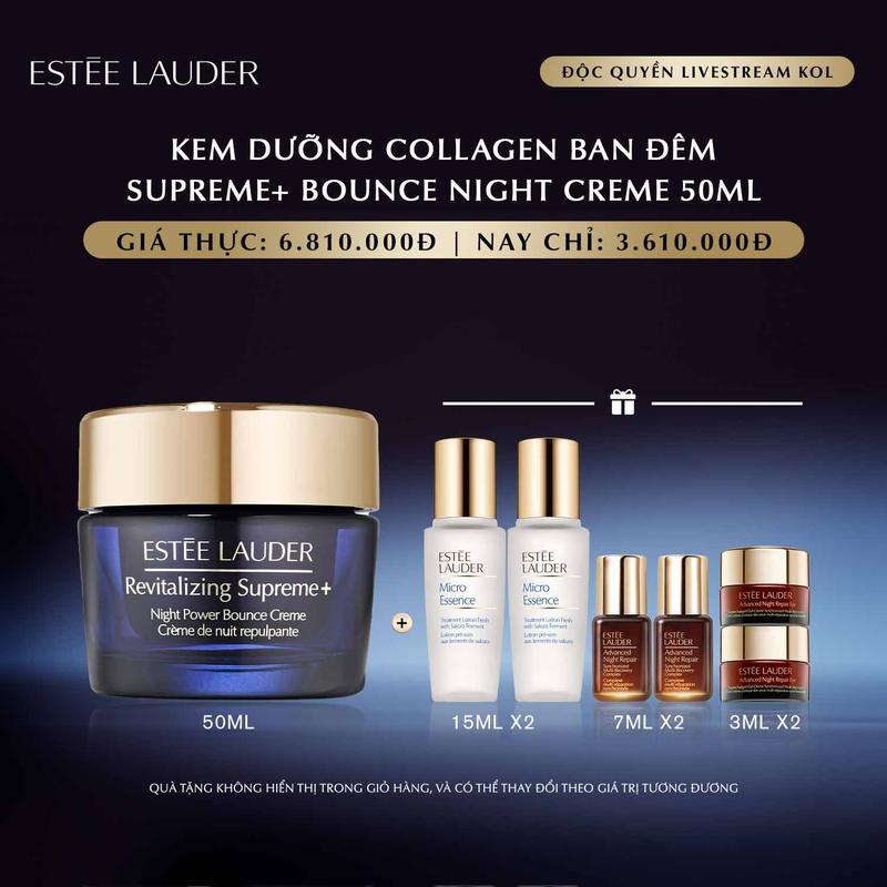 KOL x Estée Lauder MỚI Kem dưỡng ẩm collagen phục hồi ban đêm Estee Lauder Revitalizing Supreme+ Night Power Bounce Creme 50ml - với đa tác động chống lại quá trình lão hóa bao gồm nâng cơ và tăng độ săn chắc