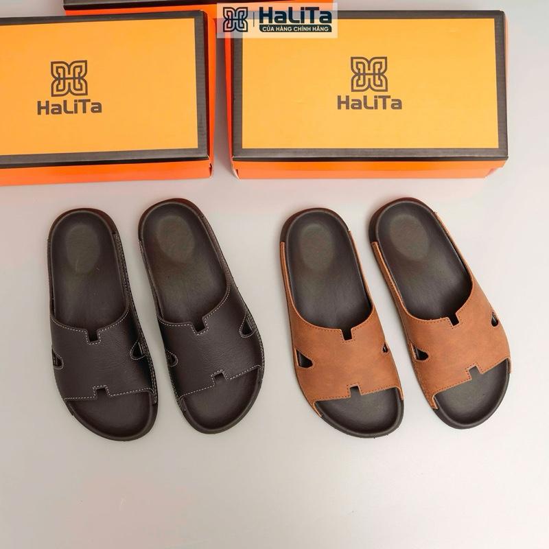 HaLiTa Dép Công Thái Học Bảng Da Bò Chữ Ha't Cao Cấp Đế Cao Su Vân Nhám Chống Trơn Giảm Mỏi Chân Phom Bàn Chân Việt Dành Cho Nam Đẹp Sang Chảnh Siêu Bền