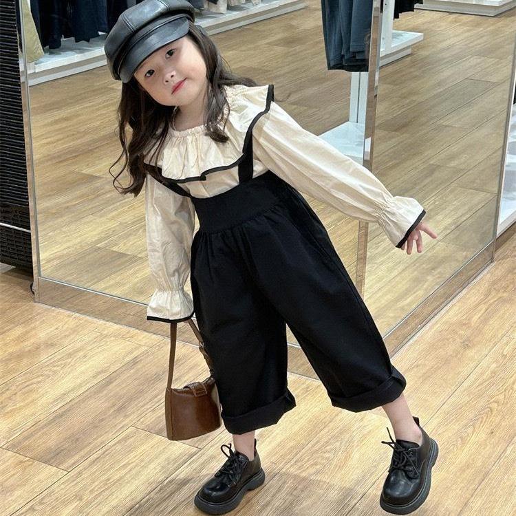 Set bộ đồ yếm bé gái cổ bèo dài tay 2 chi tiết cho bé gái từ 8-20kg