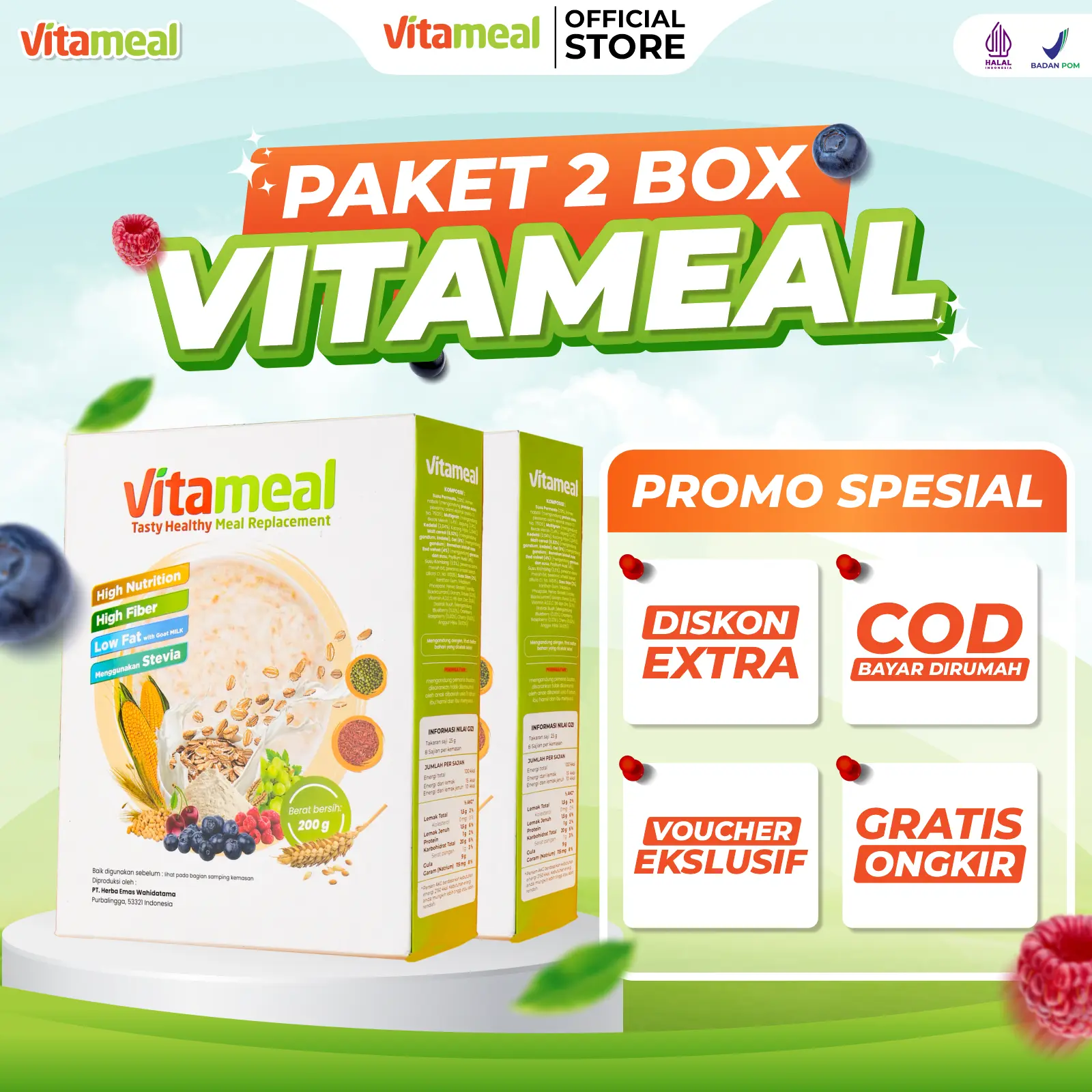 [PAKET] 2 BOX VITAMEAL Original Resmi | Nutrisi Makanan Sehat | Cereal Food Granola Oatmeal | Sereal Susu Dairy Milk