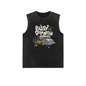 Rompi usang yang sudah dicuci, kaos tanpa lengan katun murni yang trendi untuk musim panas dan musim gugur, rompi lari gawang retro, olahraga basket.