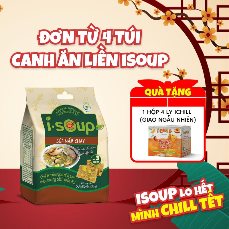 Súp Nấm Chay ISOUP 50g 05 Viên - Súp Ăn Liền Sấy Thăng Hoa