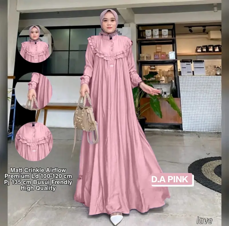 COD !! Gamis Wanita Crinkle Airflow Premium Kekinian - Gamis Polos Jumbo 4