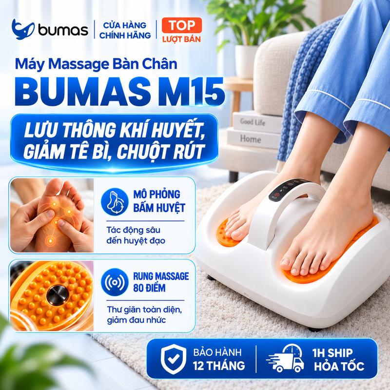 Máy Massage Chân BUMAS M15 Chính Hãng, Máy Mát Xa Chân Đa Năng Bấm Huyệt, Rung…