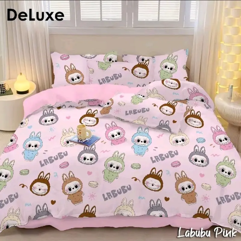 PROMO Sprei Labu labu Labubu Karakter Doraemon free 2 sarung bantal 1 sarung guling Motif Labulabu kuromi Keropi Hello Kitty King Size tahan pudar Springbed Lantai Karet 1