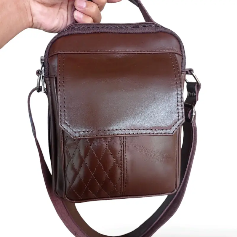 TAS SELEMPANG PRIA SIZE S BISA CUSTOM NAMA 100% KULIT SAPI ASLI 1