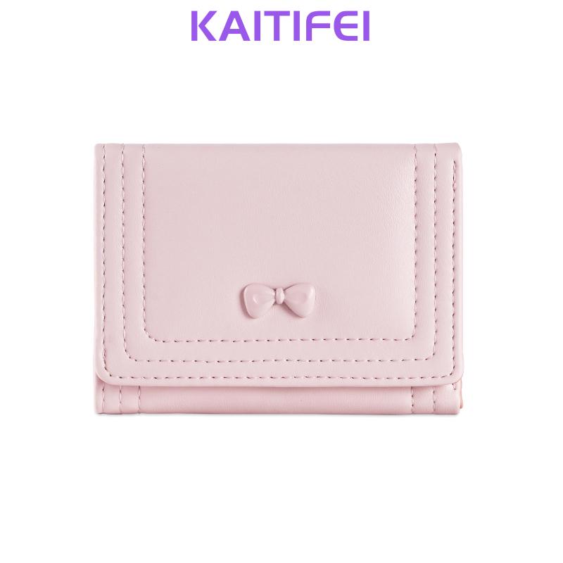 Ví Nữ KAITIFEI Thiết Kế Nơ Dễ Thương Gấp Ba Nhỏ Màu Macaroon Phong Cách Hàn Quốc 