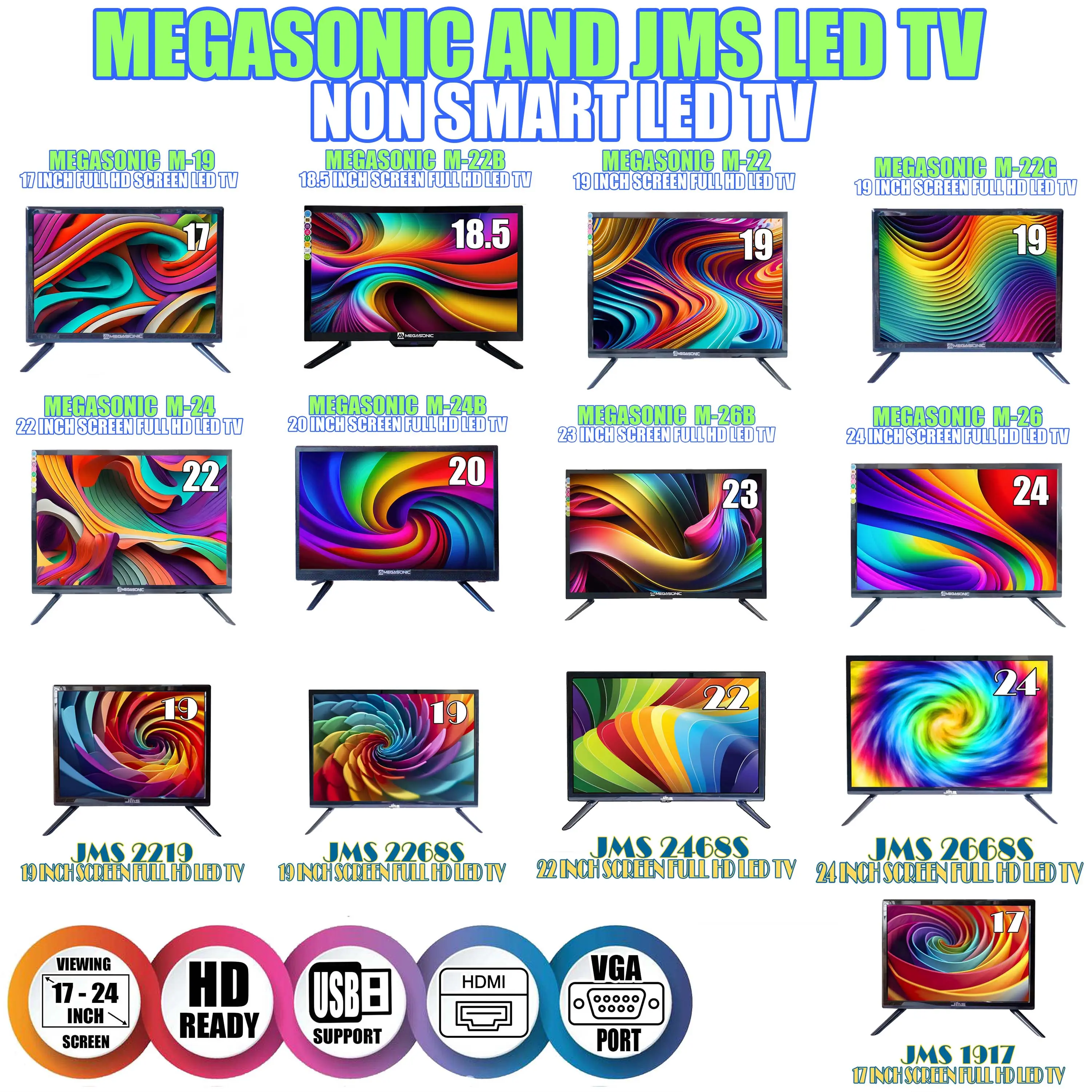MEGASONIC LED TV 17 19 18.5 20 22 23 24 27 INCH LED (NOT A SMART TV)