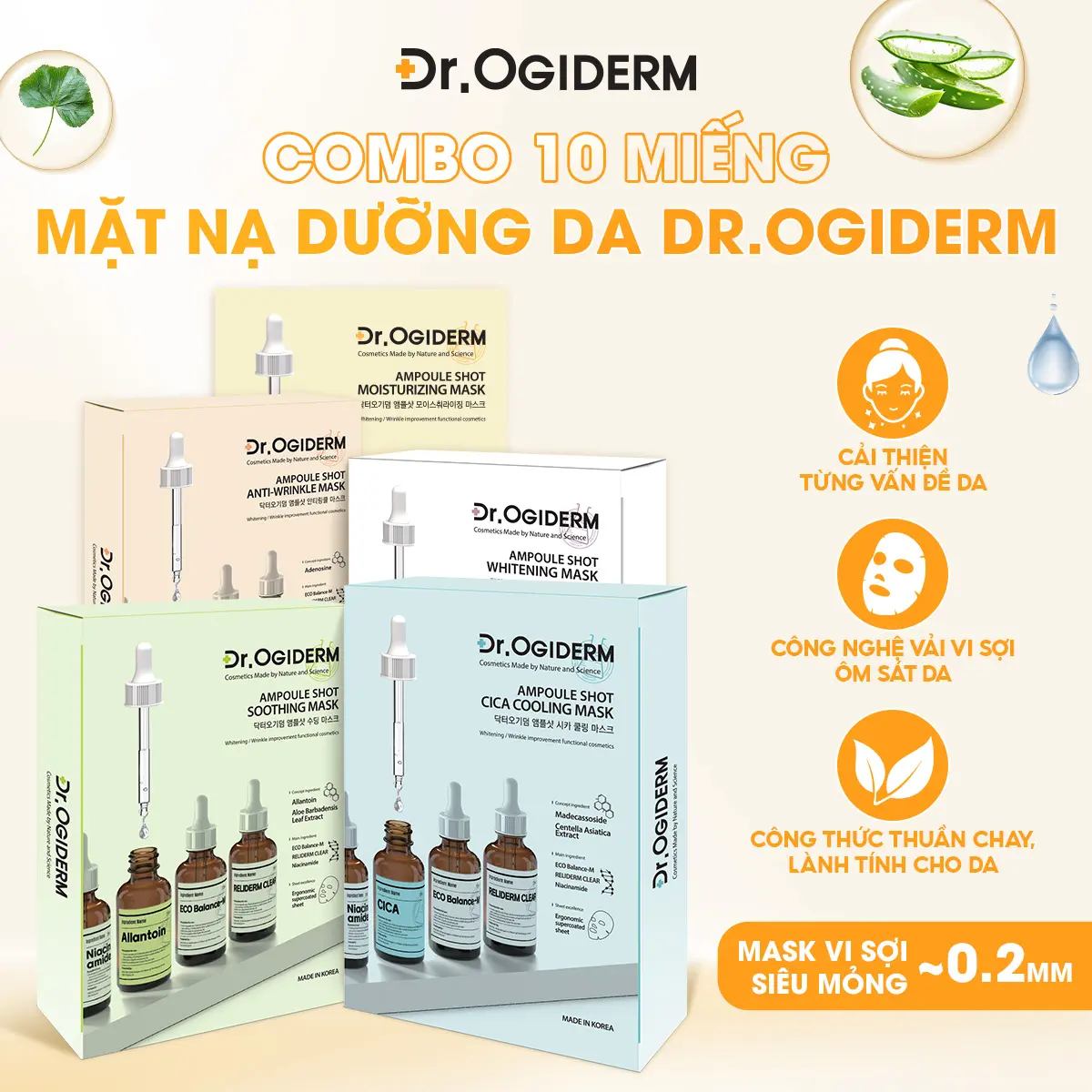 DR OGIDERM Hộp 10 Miếng Mặt Nạ Vải Vi Sợi Ampoule Shot Mask Công Nghệ Chăm Da Thế Hệ Mới Từ Hàn Quốc Giúp Dưỡng Da Toàn Diện 30ml
