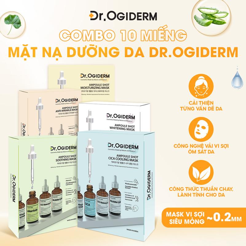 DR OGIDERM Hộp 10 Miếng Mặt Nạ Vải Vi Sợi Ampoule Shot Mask Công Nghệ Chăm Da Thế Hệ Mới Từ Hàn Quốc Giúp Dưỡng Da Toàn Diện 30ml