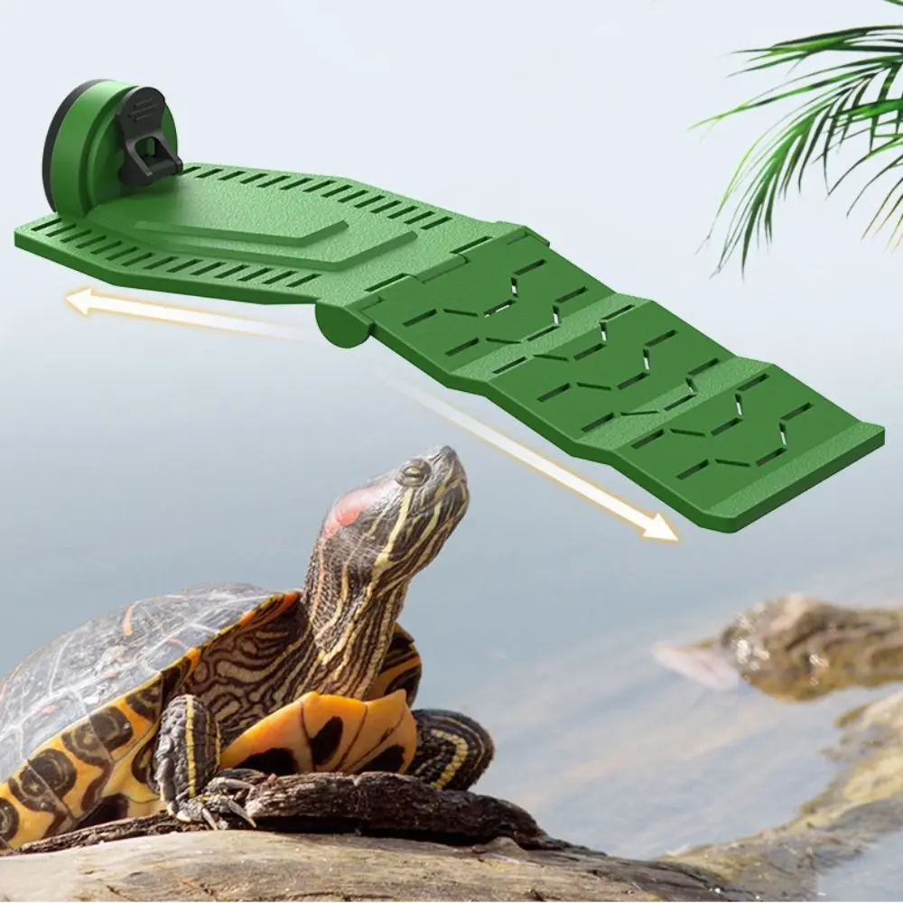 Reptile Ramp Platform Folding Turtle Basking Ramp PVC Hanging Tortoise Climbing Ladder Green with Suction Cup Turtle Resting Terrace For Turtles Frogs