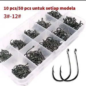 100 buah dalam 1 wadah Kail Ikan Baja Karbon Tinggi Ikan Tajam dari No.3 s/d No.12