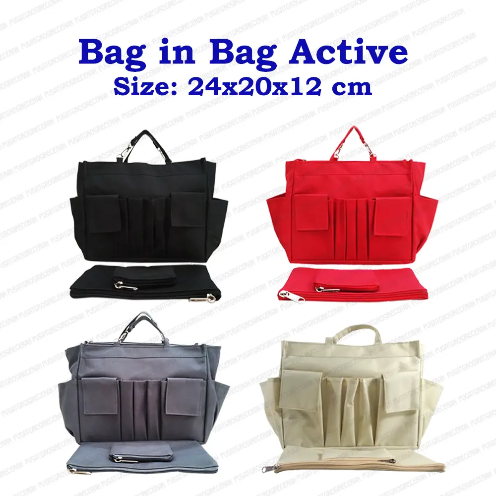 Bag in Bag Active Organizer Hand Bag Organizer HBO Active BIBA Penata Isi Tas Hitam Pink