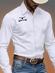 Camisa casual de hombre para otoño con manga larga, diseño moderno con estampado de vaquero del oeste, cómoda y duradera, ajuste regular para uso diario y deportes