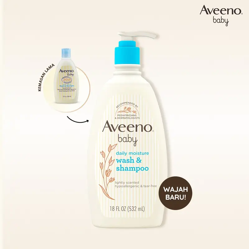 AVEENO BABY Daily Moisture Wash & Shampoo 532 ml -  Sabun Mandi & Sampo Bayi Cair Pelembab Kulit Kering dan Sensitif 3