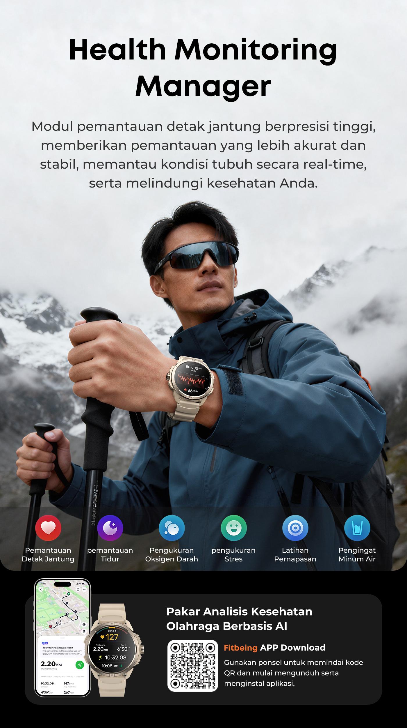 Olike Smartwatch FG03 GPS  |  Sync ke STRAVA dengan Peta Offline 6 Satelit | AMOLED 1.43" | Barometer Kompas SOS Alert | Tahan Air 5ATM Swim Proof | Garansi 1 Tahun