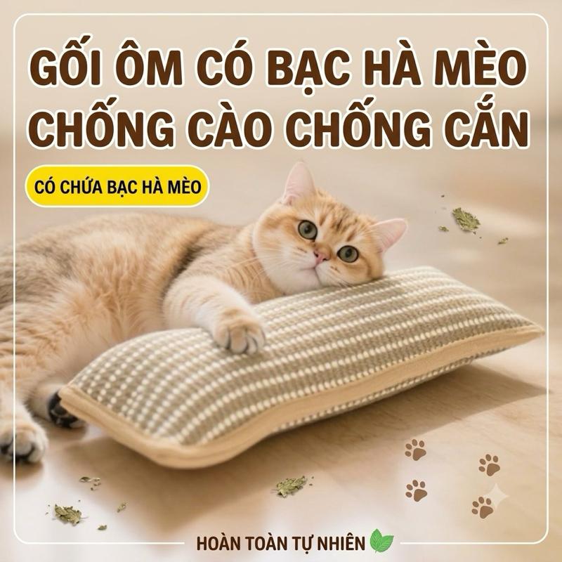 Gối mây catnip - gối nằm kèm cỏ bạc hà cho mèo - thư giãn cào móng - đồ chơi cho mèo