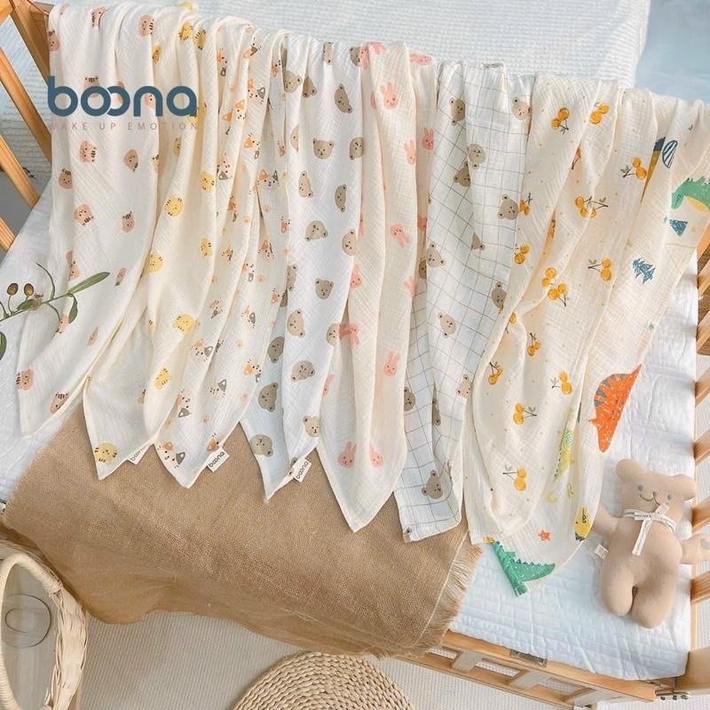 Combo 2 Khăn Tắm Xô Muslin 2 Lớp Hãng Boona Chất Mềm Mịn Không Bụi Vải An Toàn Cho Bé Size 90x90cm