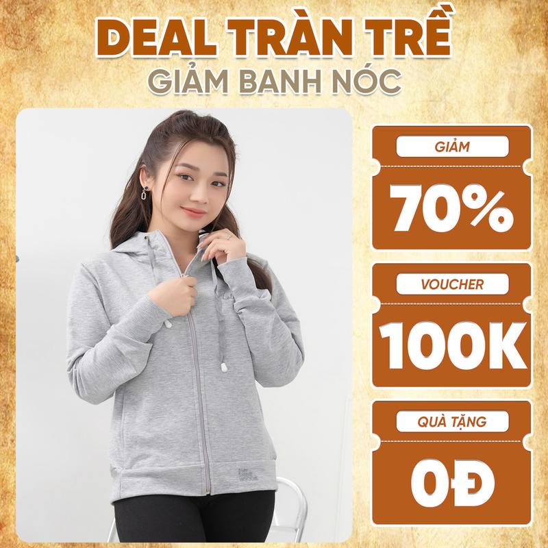 Áo khoác nữ TOLI có túi trong, vành mũ rộng chống nắng tốt, vải dày dặn cao cấp, có bigisze [KNM09] Xám Cotton Top Women Jean Có Nón Có Cổ Hoodie