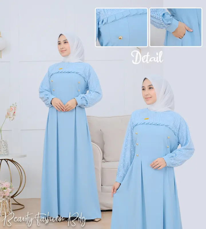 Gamis Wanita Muslim ARSYILA Dress Mix Brukat Malika Payet Mutiara Crinckle Airflow Terbaru 6