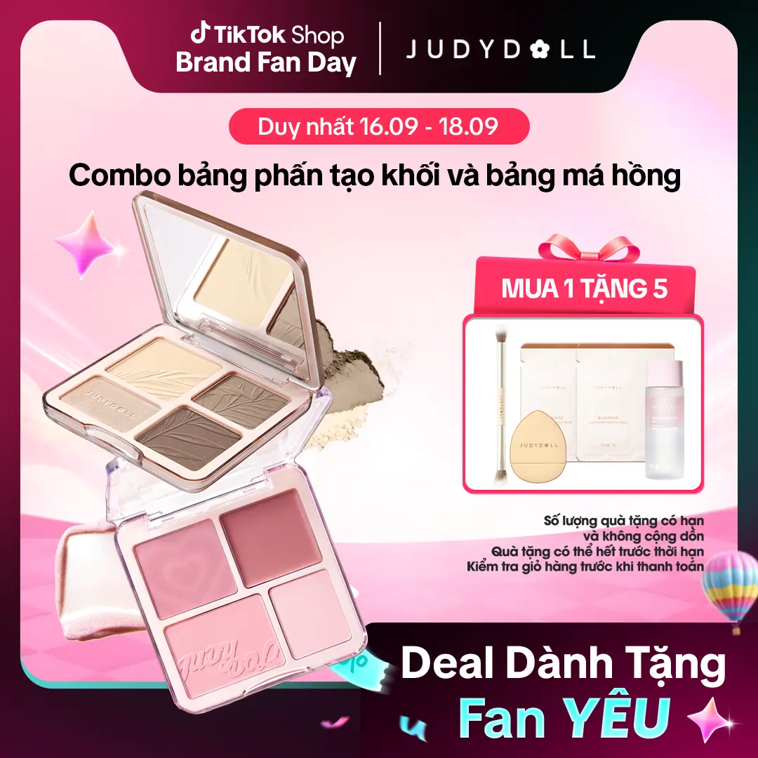 Combo Judydoll bảng phấn tạo khối và bảng má hồng Highlight Contour Palette & Blush Highlight Palette