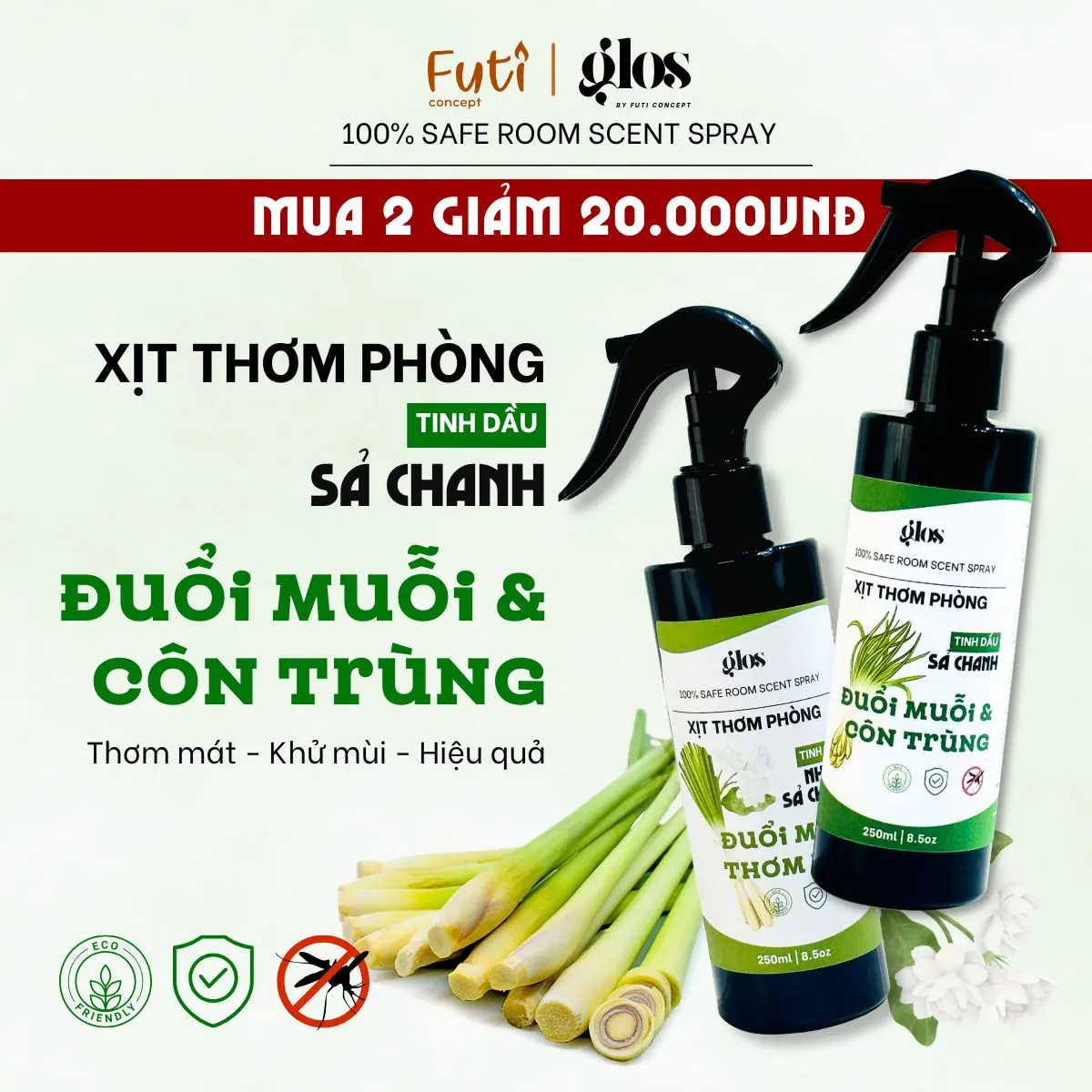 Xịt Thơm Phòng Hương Sả Chanh, Khử Mùi, Công Dụng Đuổi Muỗi, Côn Trùng, Thư Giãn Cho Căn Phòng