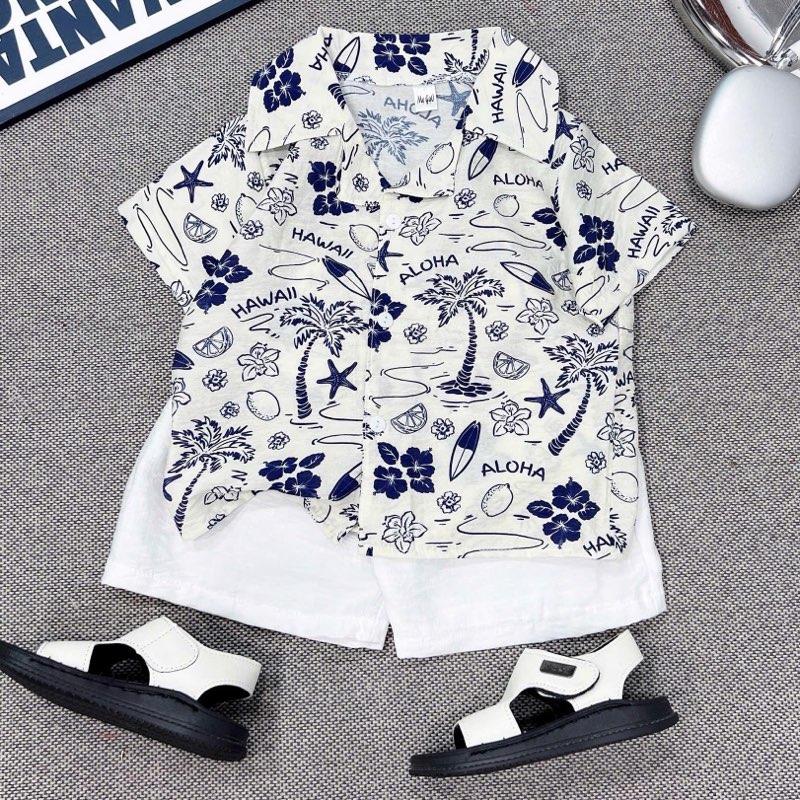 [TẶNG KÍNH] Set bộ đi biển cho bé trai, bộ  bé trai đi biển,đũi dừa xanh CỔ PIJAMA cho bé trai đi chơi, đi du lịch đẹp. Phong Cách Hàn Quốc, sành điệu Cho Bé.8-30kg