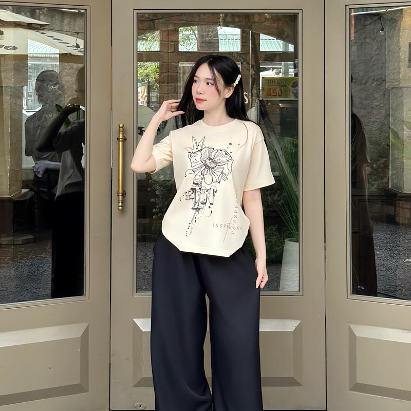 Áo thun, Áo phông local brand THE WEINS, mẫu Inspiring Flower, áo thun form rộng , cổ tròn basic, form oversized, vải  cotton compact extra co giãn 2 chiều thấm hút chất lượng cao cho nam, nữ Menswear 1