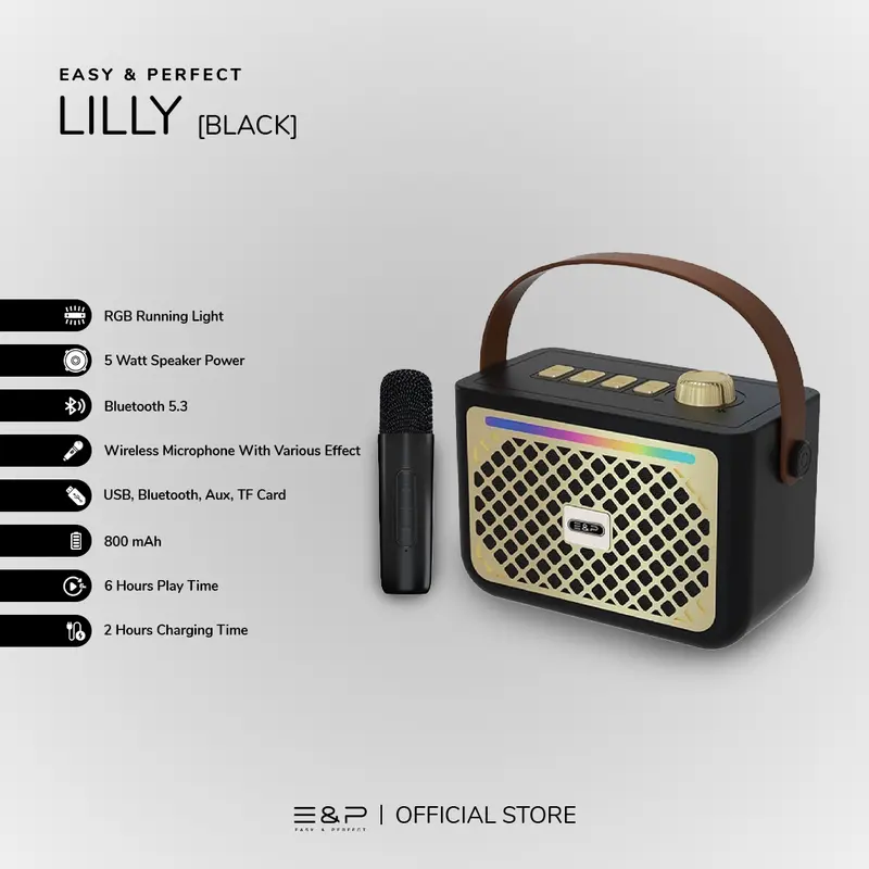 Easy & Perfect LILLY | Bluetooth Speaker Portable with RGB Running Light | Wireless Microphone with Adjustable Effects | 5 Watt Speaker Power with 6 Hours Play Time 1