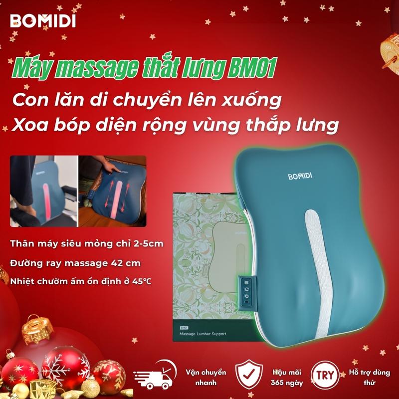  Máy massage thắt lưng BOMIDI BM01  - Máy massage chườm nóng vùng lưng - Đệm tựa lưng dùng trên xe hơi - Gối massage vùng cổ vai thắt lưng - Món quà tặng bố mẹ - Massage kết hợp cho vùng lưng và eo - Mẫu hộp quà cầm tay 
